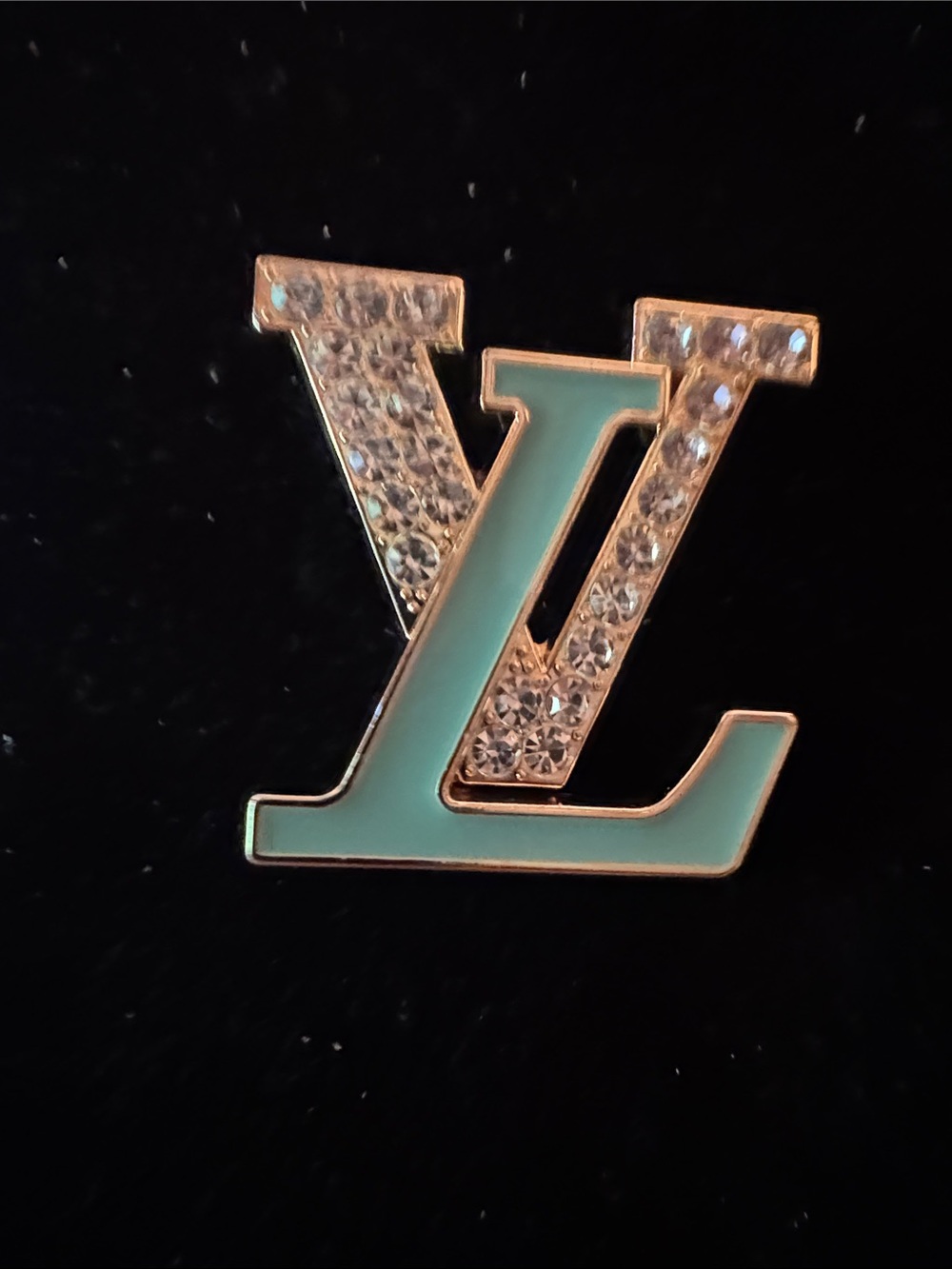 Brooch /pin Mint Enamel and Crystal Brooch signed in back